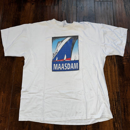 Maasdam Ship Cheese USA Vintage T Shirt 90s White Art Sailing Life Rap Music