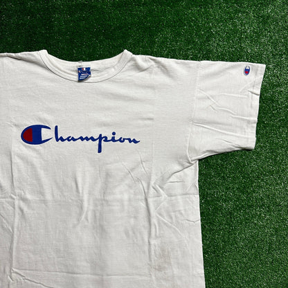 Champion USA White 80s Vintage T Shirt Basic Spellout Logo Gym Basic Graphic Lot