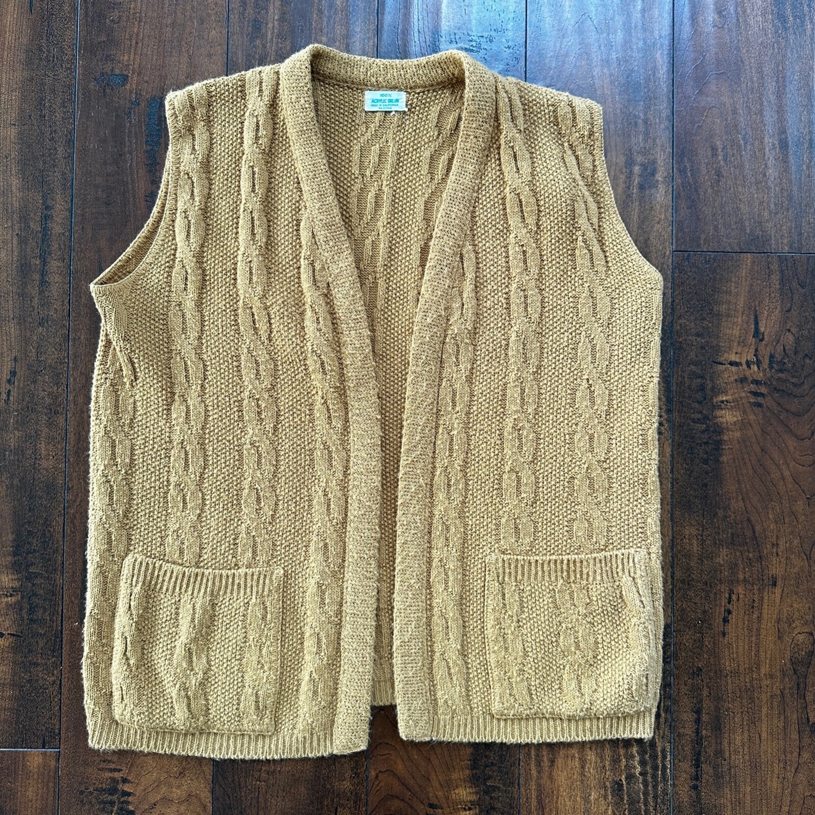 VINTAGE 50s 60s Campus Cardigan Sweater Orlon Acrylic USA Cobain Atomic Brown