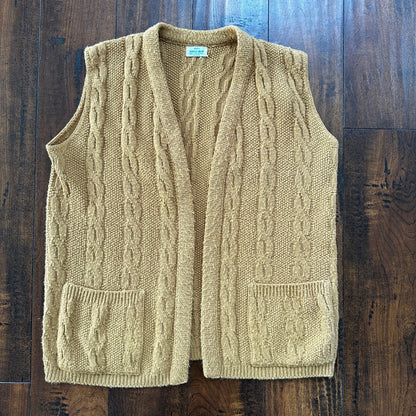 VINTAGE 50s 60s Campus Cardigan Sweater Orlon Acrylic USA Cobain Atomic Brown