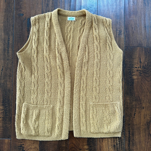 VINTAGE 50s 60s Campus Cardigan Sweater Orlon Acrylic USA Cobain Atomic Brown