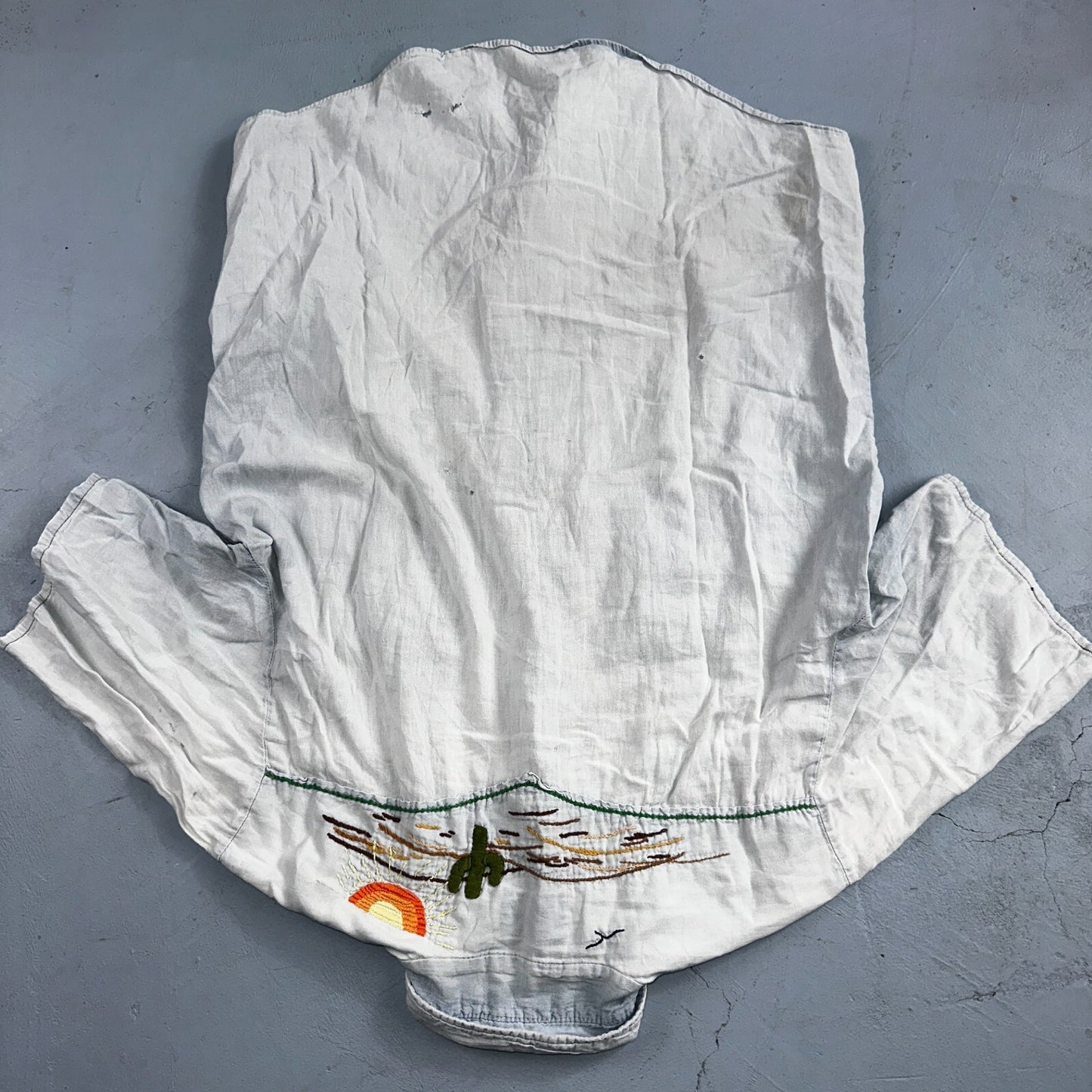 Vintage 70s Kmart Chambray Western Men’s Shirt Size L Embroidery Thrashed Rare