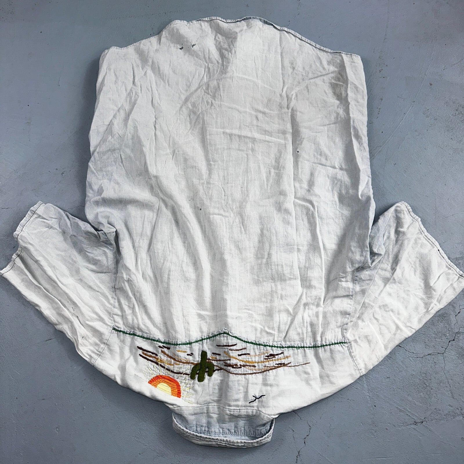 Vintage 70s Kmart Chambray Western Men’s Shirt Size L Embroidery Thrashed Rare