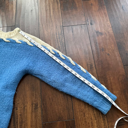 Vintage Handmade Wool Knit Sweater S Blue Pattern 1940s 1950s Rare 40s 50s WWII