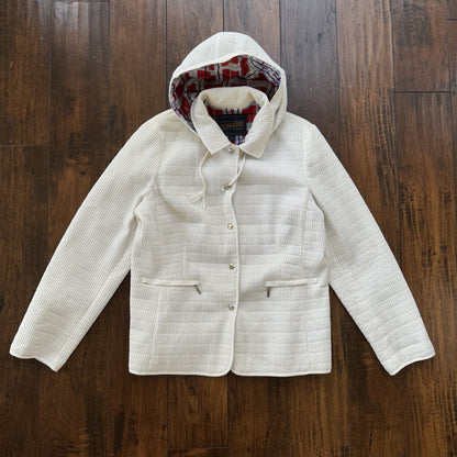 PENDLETON White Button Front Hooded Jacket Coat Size L Womens Warm Winter Vtg