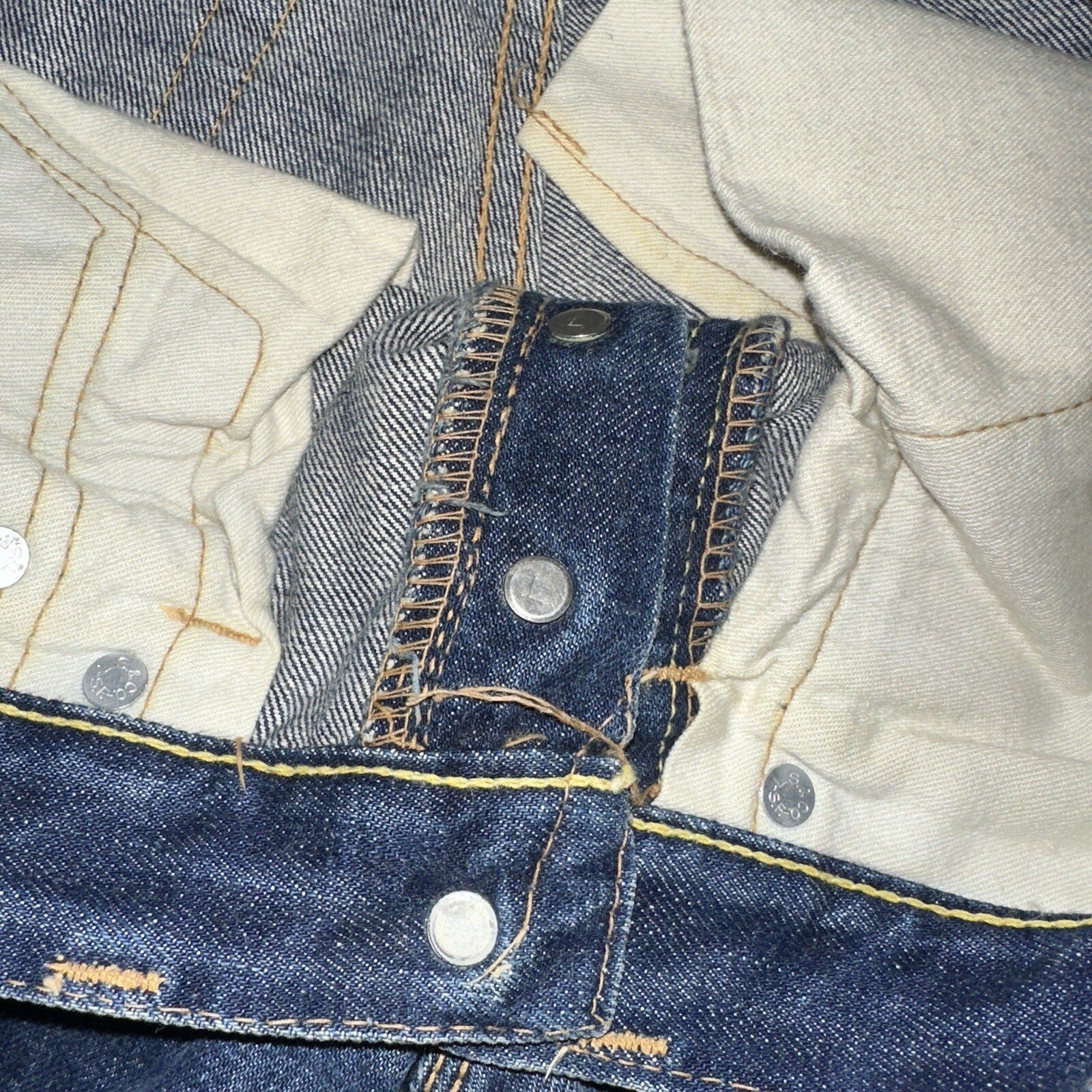 Levis 501 Big E VTG 60s Redline Denim Destroyed Jeans 1960s 28x28 Fringe Boot