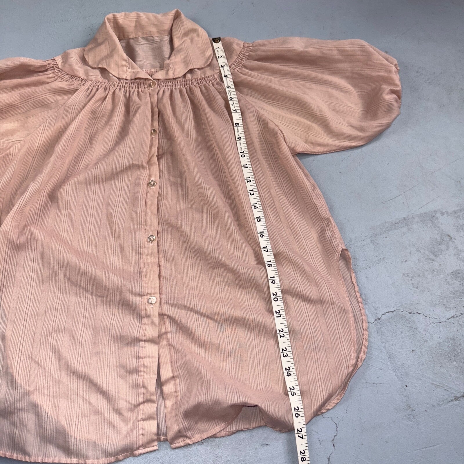 Vintage 70s Womens M Groovy Basic Print Button-Down Shirt 1970s Pink Rockabilly