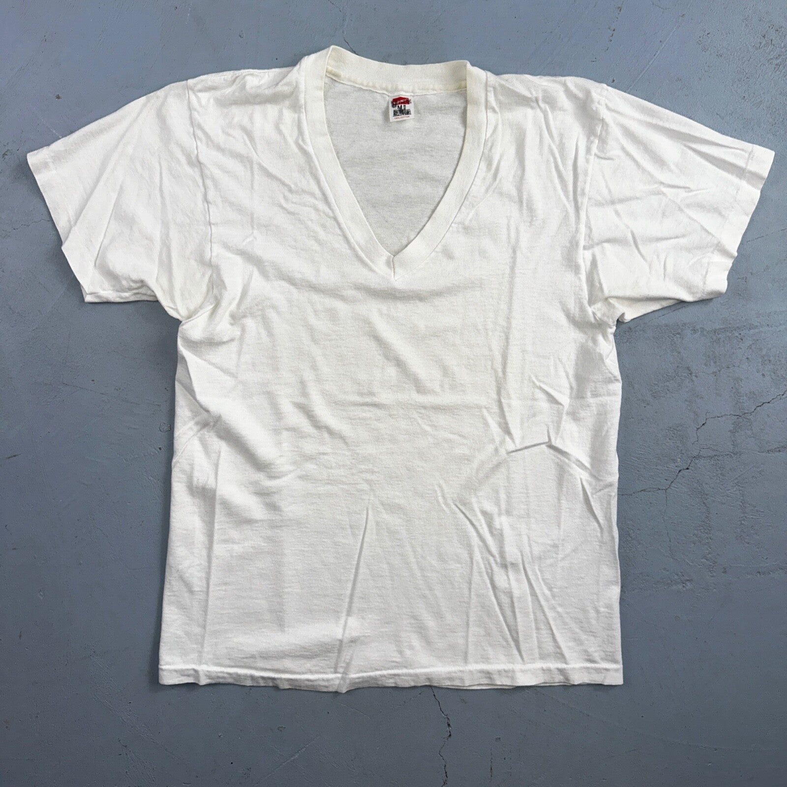 Hanes 90s V Neck Single Stitch VTG T Shirt Blank White Basic Undershirt Classic