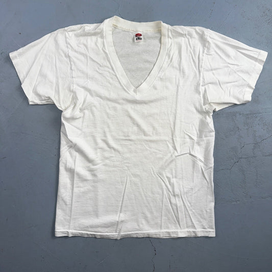 Hanes 90s V Neck Single Stitch VTG T Shirt Blank White Basic Undershirt Classic