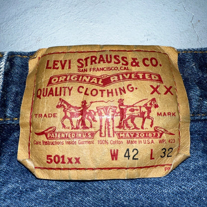 Levis 501 Vintage 90s USA XX Straight Leg Jeans Blue Med Wash 42x32 Act 39x29