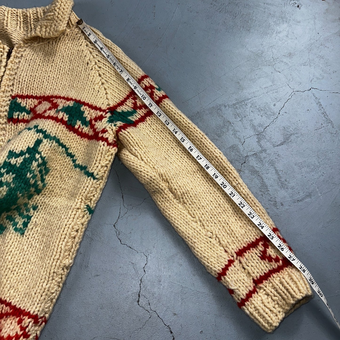 VTG 1950’s Cowichan Wool Full Zip Up Hand Knit Sweater Winter Sled Novelty Talon