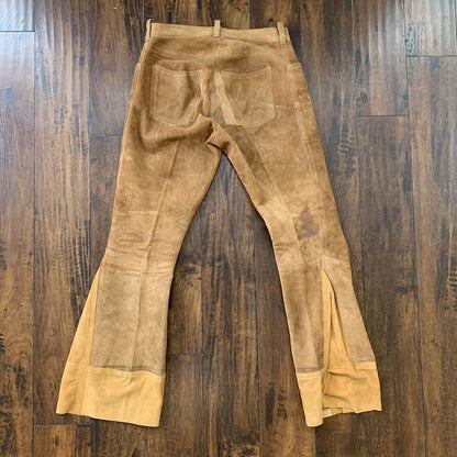 Vintage 1970s Tan Leather Suede Pants 30x31 70s California Cowboy Bell Bottoms