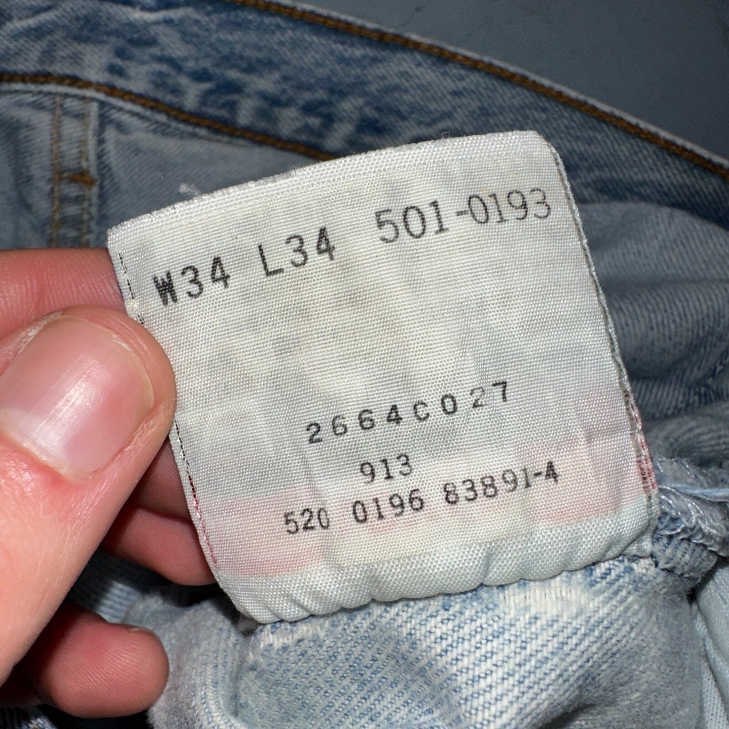 Levis 501 Vintage 90s USA XX Straight Leg Jeans Blue Light Wash 34x34 Act 32x32