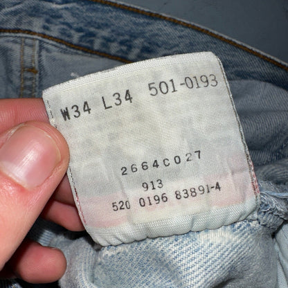 Levis 501 Vintage 90s USA XX Straight Leg Jeans Blue Light Wash 34x34 Act 32x32