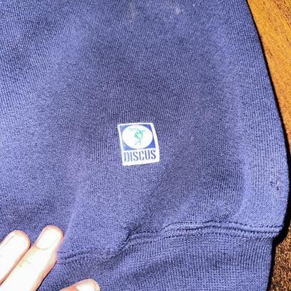 Navy Blue Sweatshirt Workout Crewneck 90s Y2K Vintage Gym Thrashed 2XL
