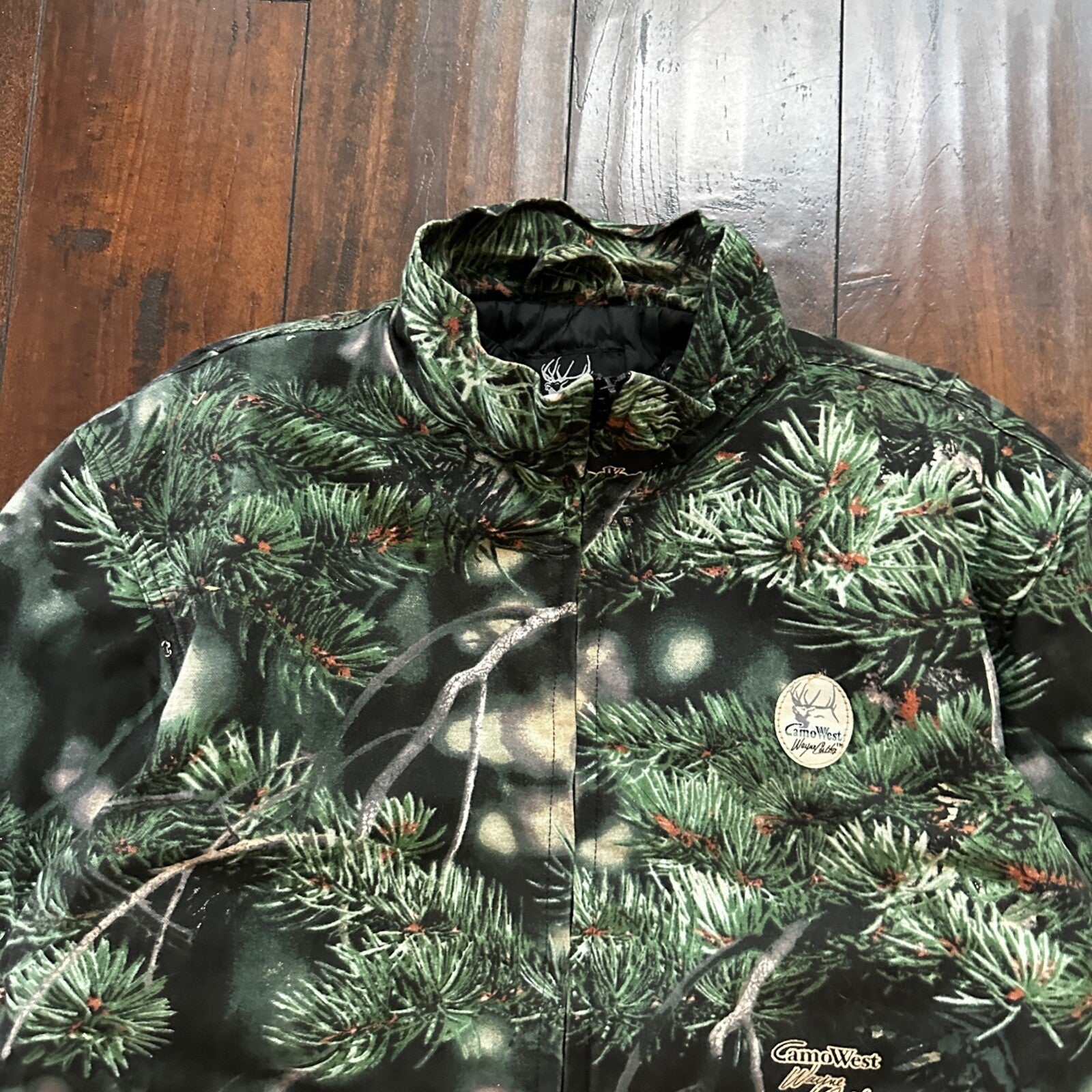 VTG West Camo Leaf Advanced Fleece Jacket Rain Coat Mens M 2004 PineTree Tree