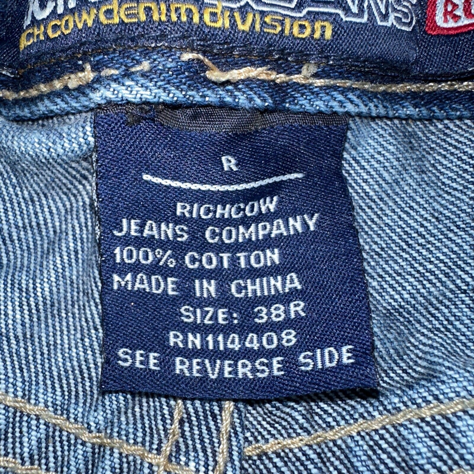 Richcow Jeans Vintage Y2K Carpenter Blue Denim Jeans Mens Size 38x32 Embroidery