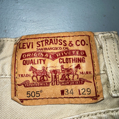 Levis 505 Vintage Y2K Jeans Beige Stained Zipper Fly Straight 34x29 Act 32x28