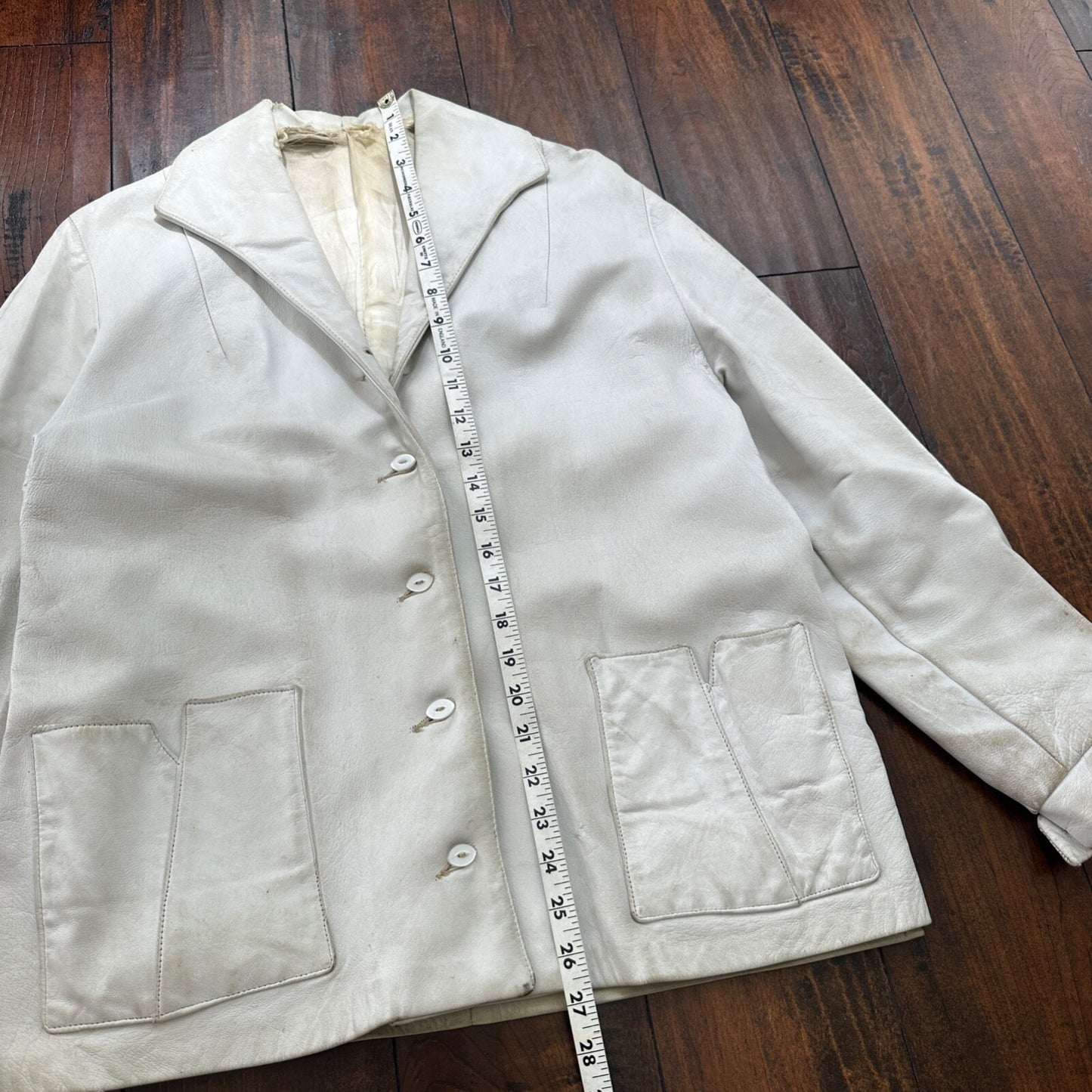 VTG White Leather Western Rancher Jacket 1960s Rockabilly Unisex 60s 50s Button