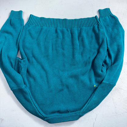 Vintage Eddie Bauer Sweater Mens Large Teal V Neck Pullover Cotton Casual Adult