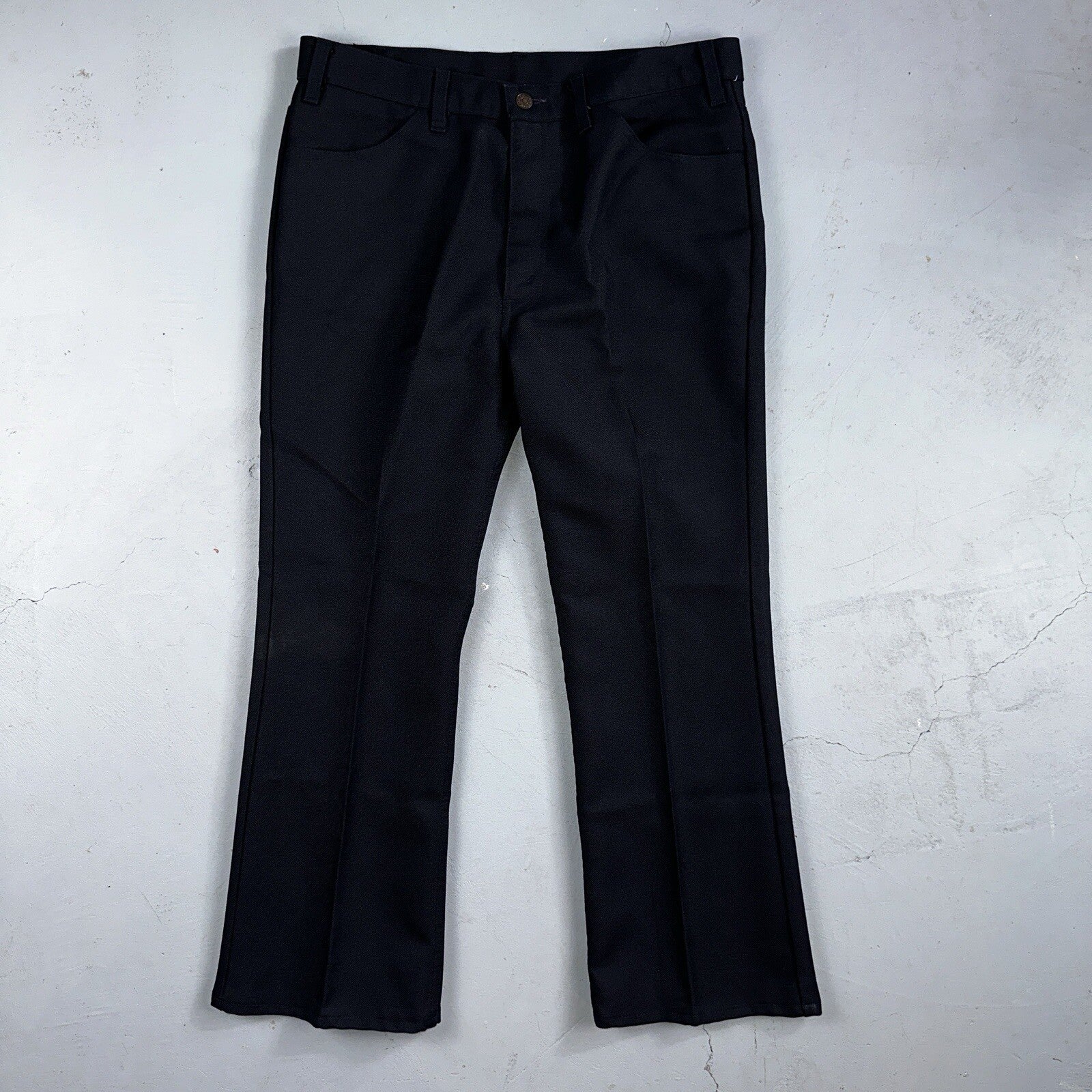 Levis 70s USA 517 36x32 Bootcut Pants Navy Blue Polyester Slacks Vintage 34x27