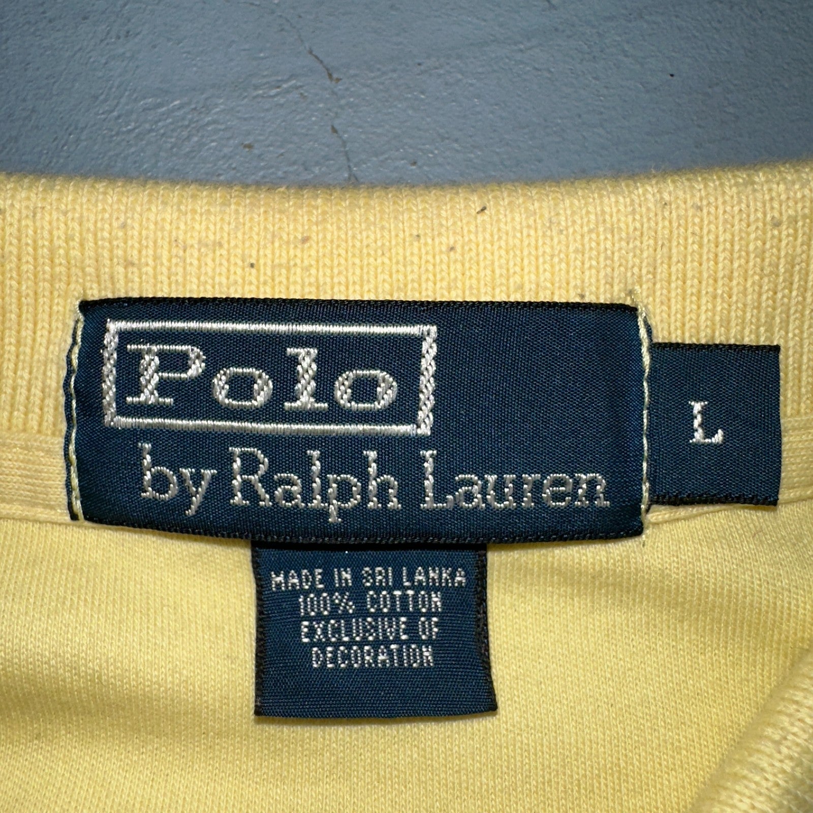 Polo Ralph Lauren Shirt Large Yellow Logo Blue Pony Long Sleeve Single Stitch