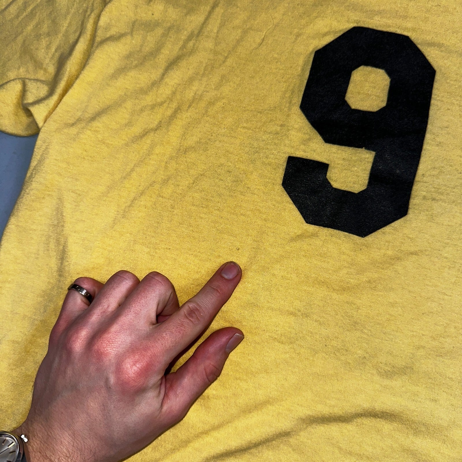 Santa Ana 70s Large Yellow VTG T Shirt Number 9 Single Stitch Sports City Tour