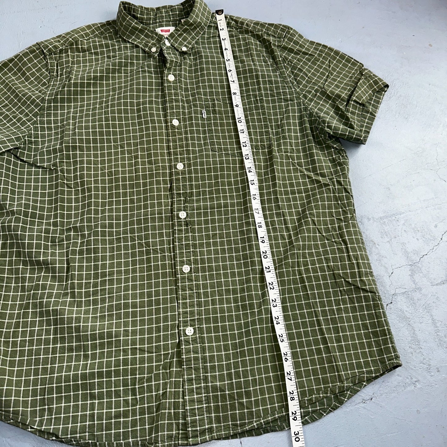 Levis White Tab Mens Button Up Shirt Short Sleeve Green Yellow Plaid Checker XL