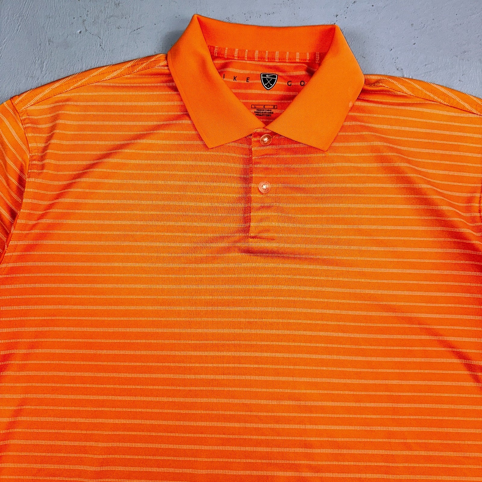 Nike Golf Dri Fit Orange Striped Polo Shirt L Large Vintage Style Sports Sun