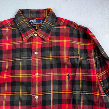 Polo Ralph Lauren Mens Long Sleeve Button Down Shirt Size L Plaid Green Red