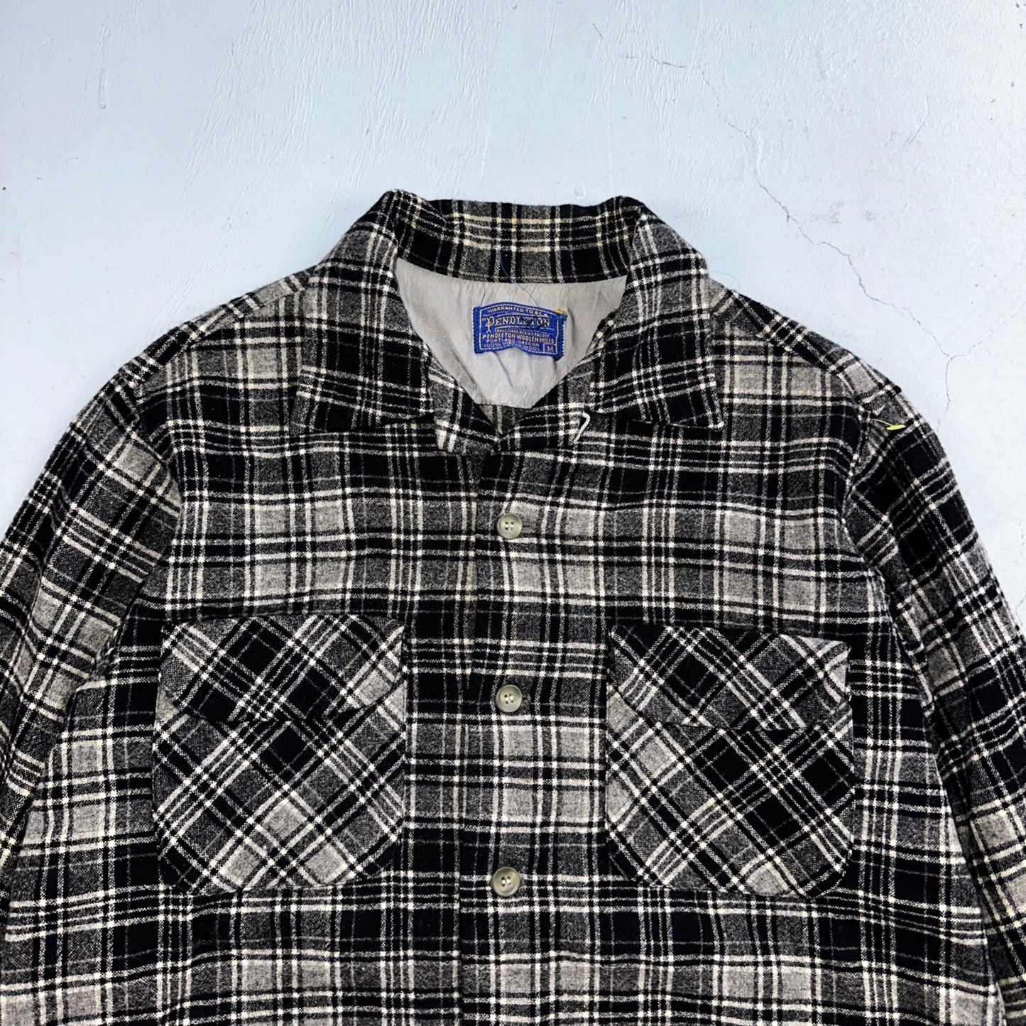 Pendleton Board Shirt Mens M 1960s Plaid Wool Long Sleeve VTG USA Loop Collar