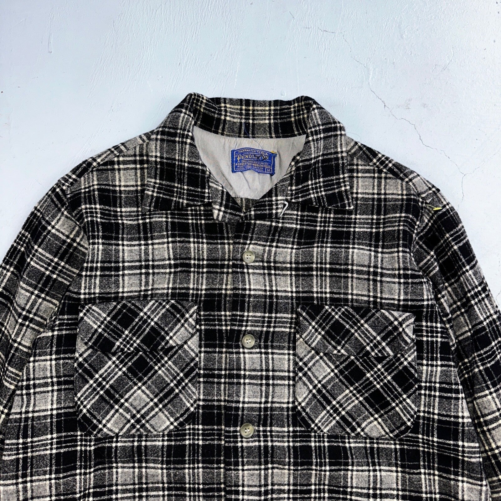 Pendleton Board Shirt Mens M 1960s Plaid Wool Long Sleeve VTG USA Loop Collar