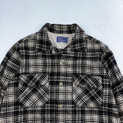 Pendleton Board Shirt Mens M 1960s Plaid Wool Long Sleeve VTG USA Loop Collar