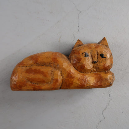 Small Carved Wood Sitting Cat Folk Art Figure Cute Hand Made Lucky Cute Luck
