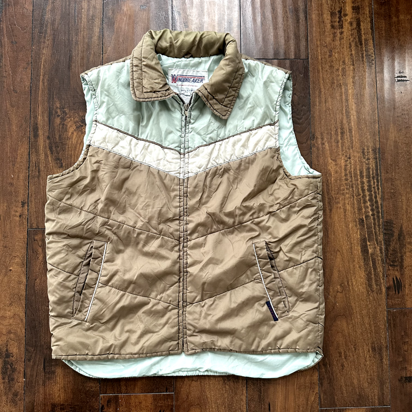 Vtg Windbreaker Vest Outerwear-Sportswear M Green Nylon Down Made In Korea 80s