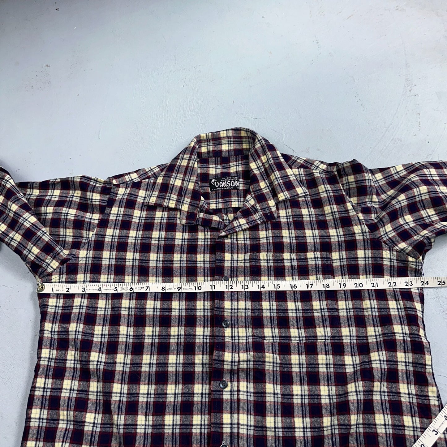 Vanson Flannel Shirt Plaid 1960s 1970s Rockabilly Black Red Grunge Wool Like Mat