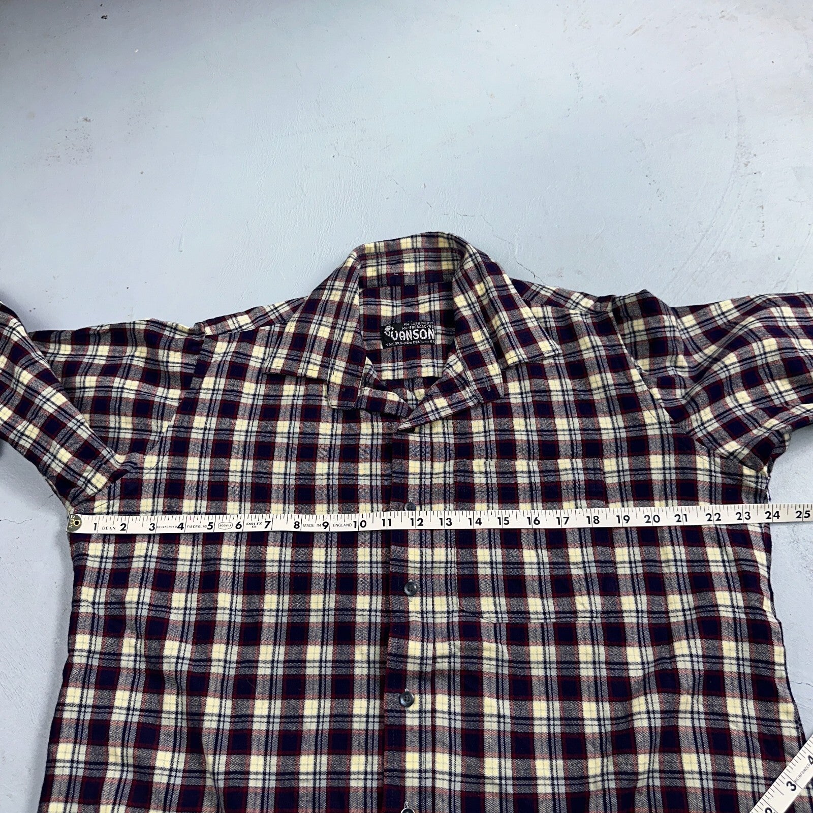 Vanson Flannel Shirt Plaid 1960s 1970s Rockabilly Black Red Grunge Wool Like Mat