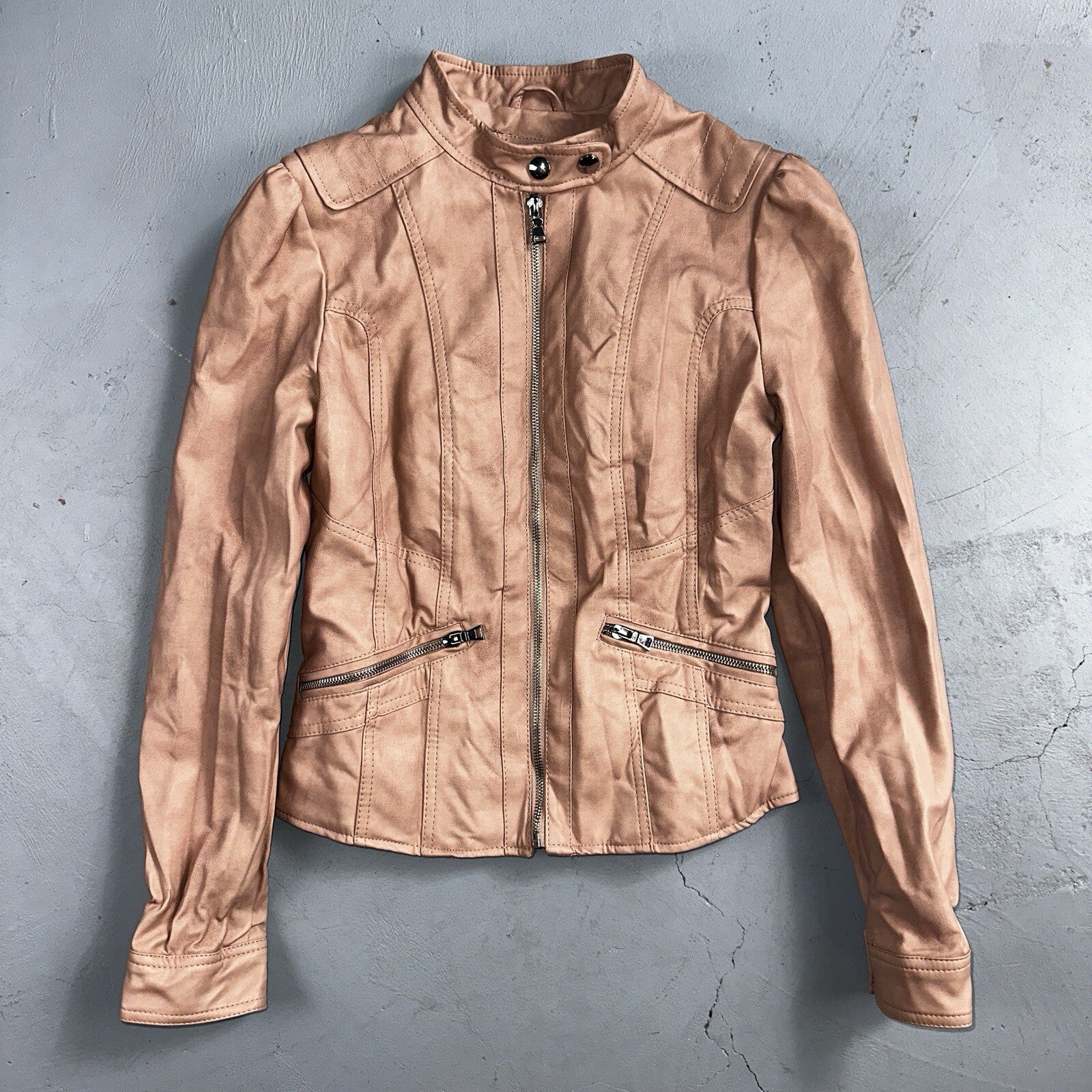 Black Rivet Women's Leather Jacket S Pink Moto Biker Zippered Baddie Biker