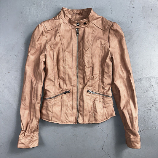 Black Rivet Women's Leather Jacket S Pink Moto Biker Zippered Baddie Biker