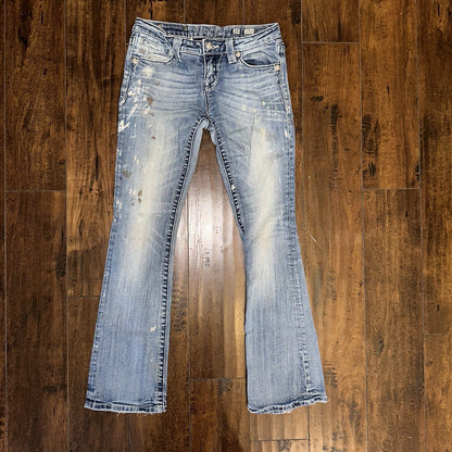 MISS ME RHINESTONE POCKET JE533OE2R EASY BOOT WOMEN'S JEANS 25 VTG PAINT Y2K