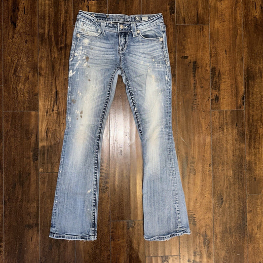 MISS ME RHINESTONE POCKET JE533OE2R EASY BOOT WOMEN'S JEANS 25 VTG PAINT Y2K