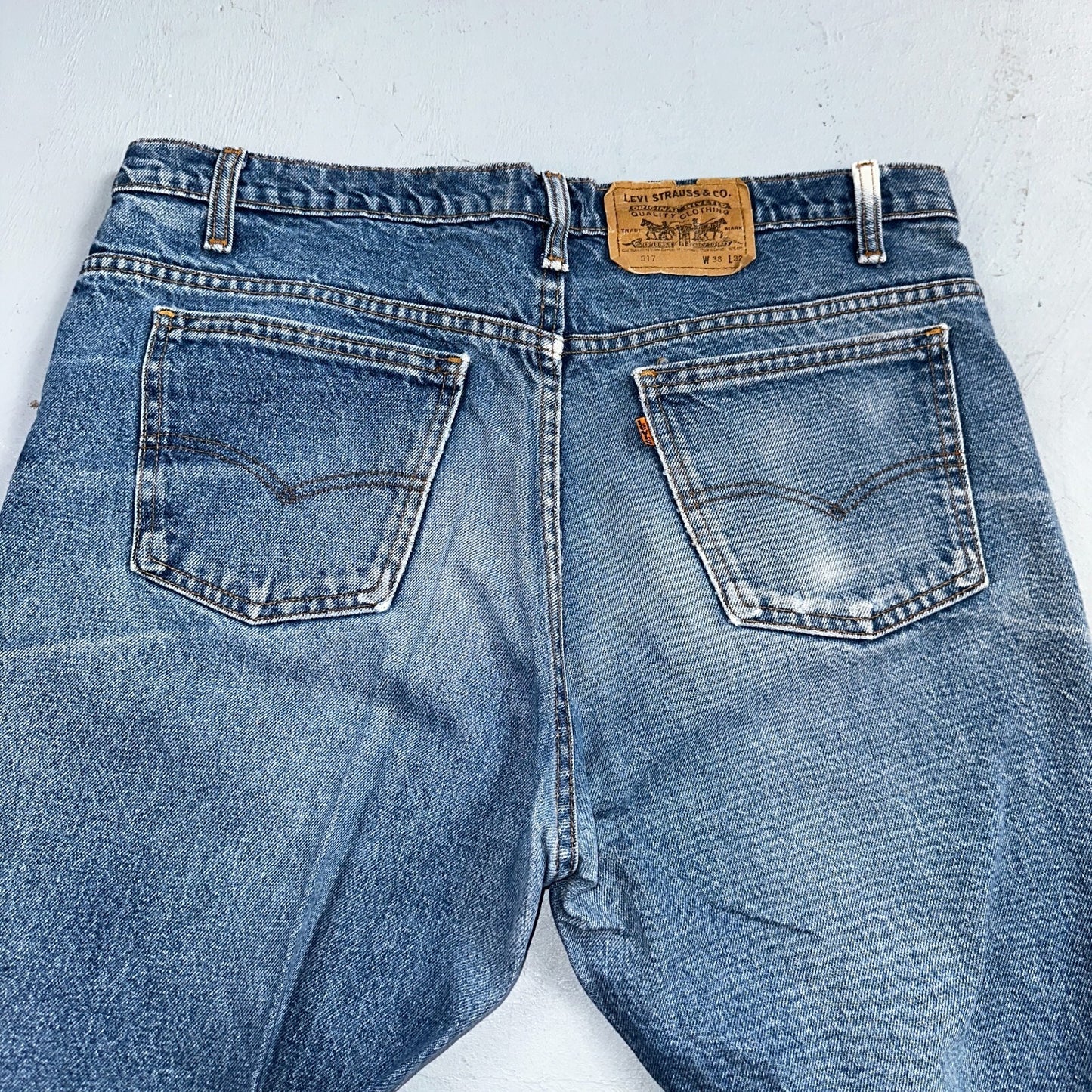 Levis 517 Vintage 90s Canada Orange Tab Bootcut Flare Blue Worn Jeans Act 38x30