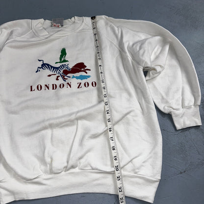 London Zoo UK Sweatshirt 90s VTG Crewneck White Animals Love Raglan Cut Zebra