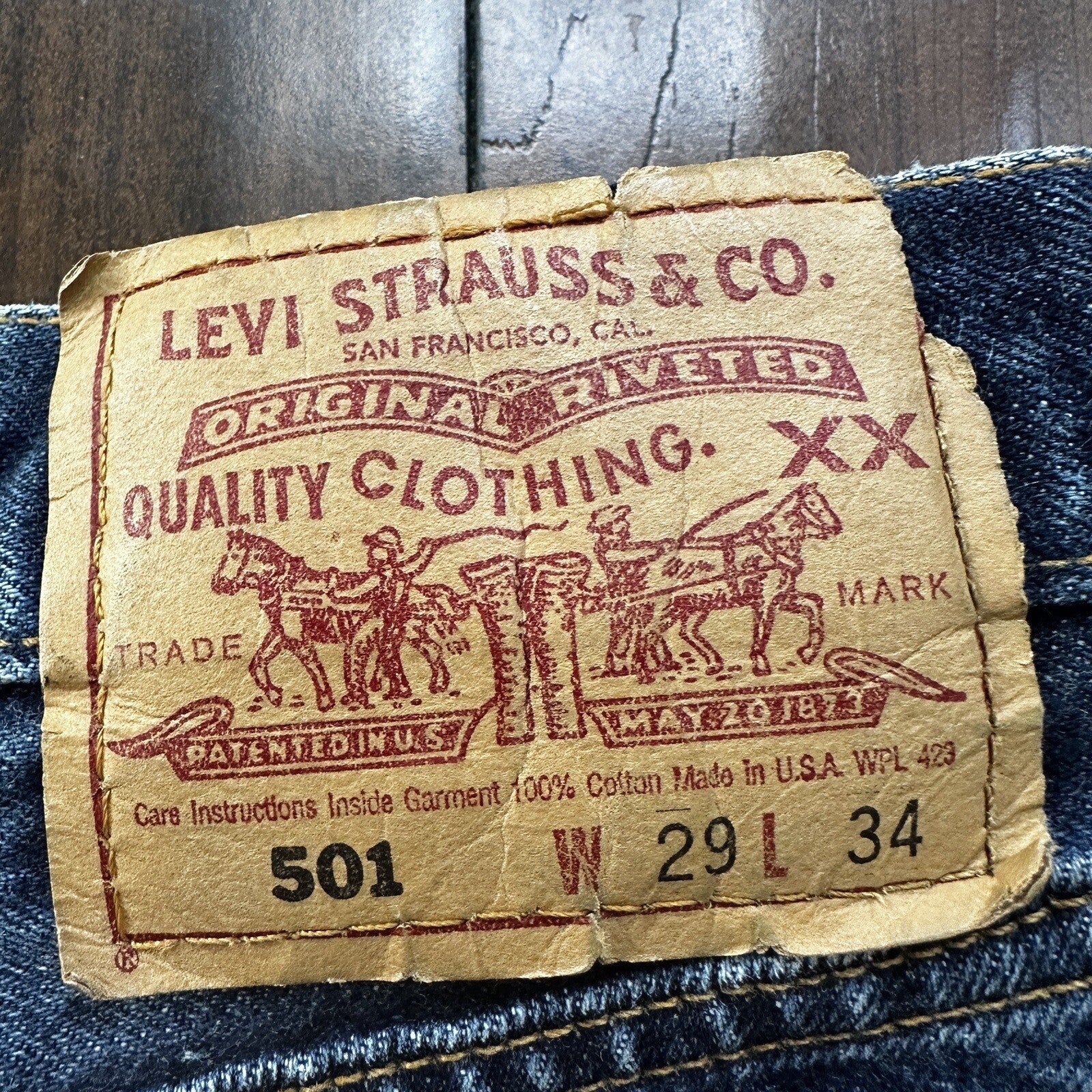 Vintage 90s Levis 501 29x34 USA Blue Denim Jeans Act 27x29 Med Wash Custom Bee