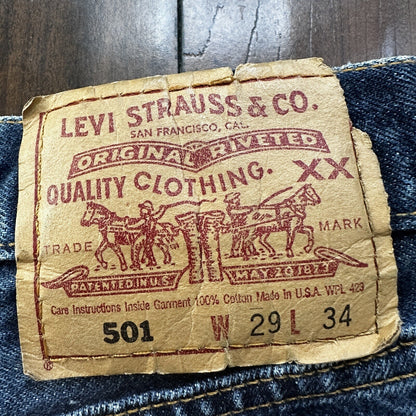 Vintage 90s Levis 501 29x34 USA Blue Denim Jeans Act 27x29 Med Wash Custom Bee
