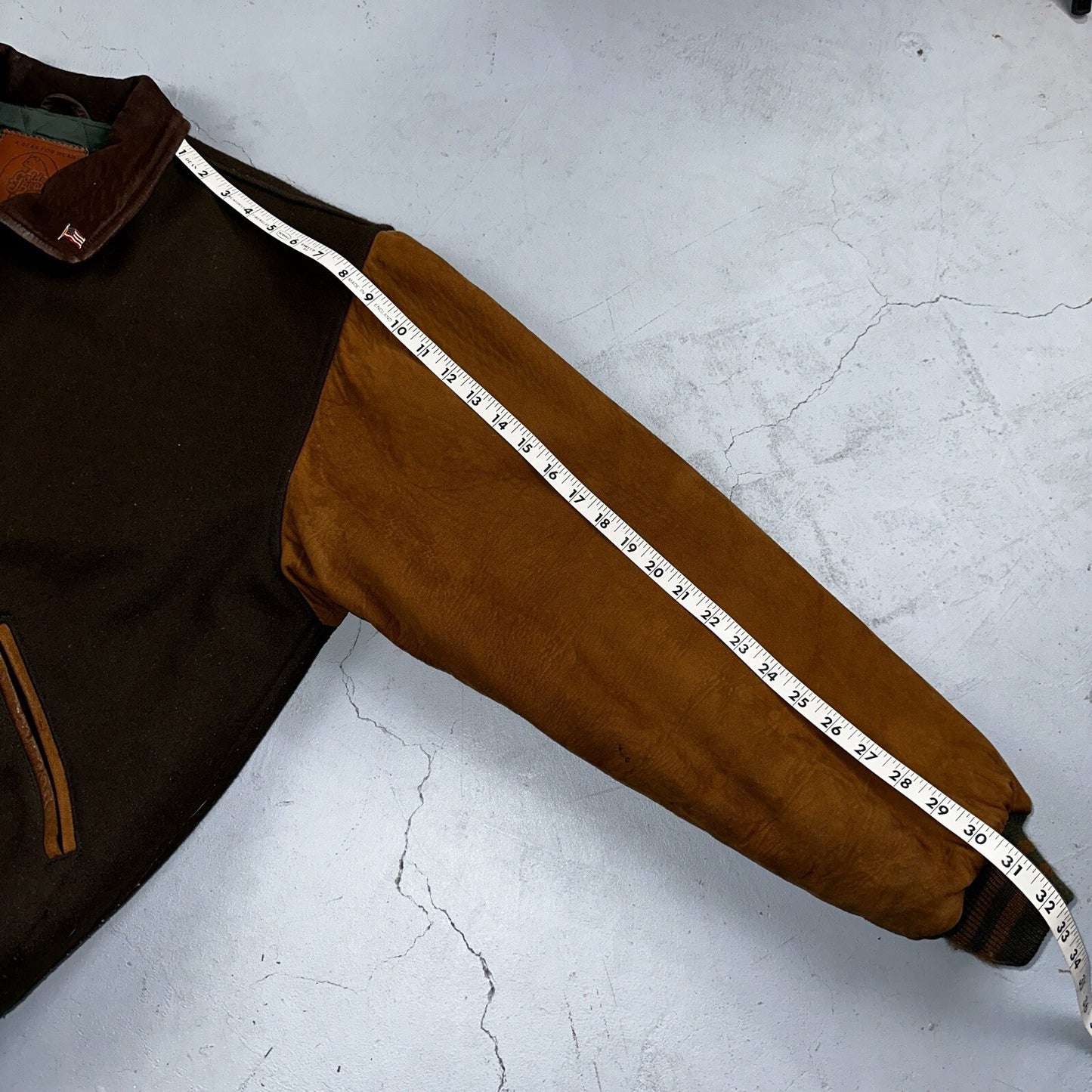 Golden Bear Vintage Leather Wool Brown Varsity Letterman Jacket L Suede