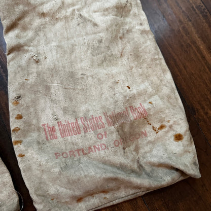 Vtg The First National Bank Money Bag Cloth Bag Portland Oregon California 1940s