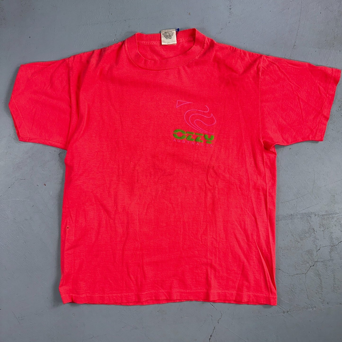VTG 90s Ozzy Australia Single Stitch T-Shirt Men's Large Neon Pink Surf USA Rare