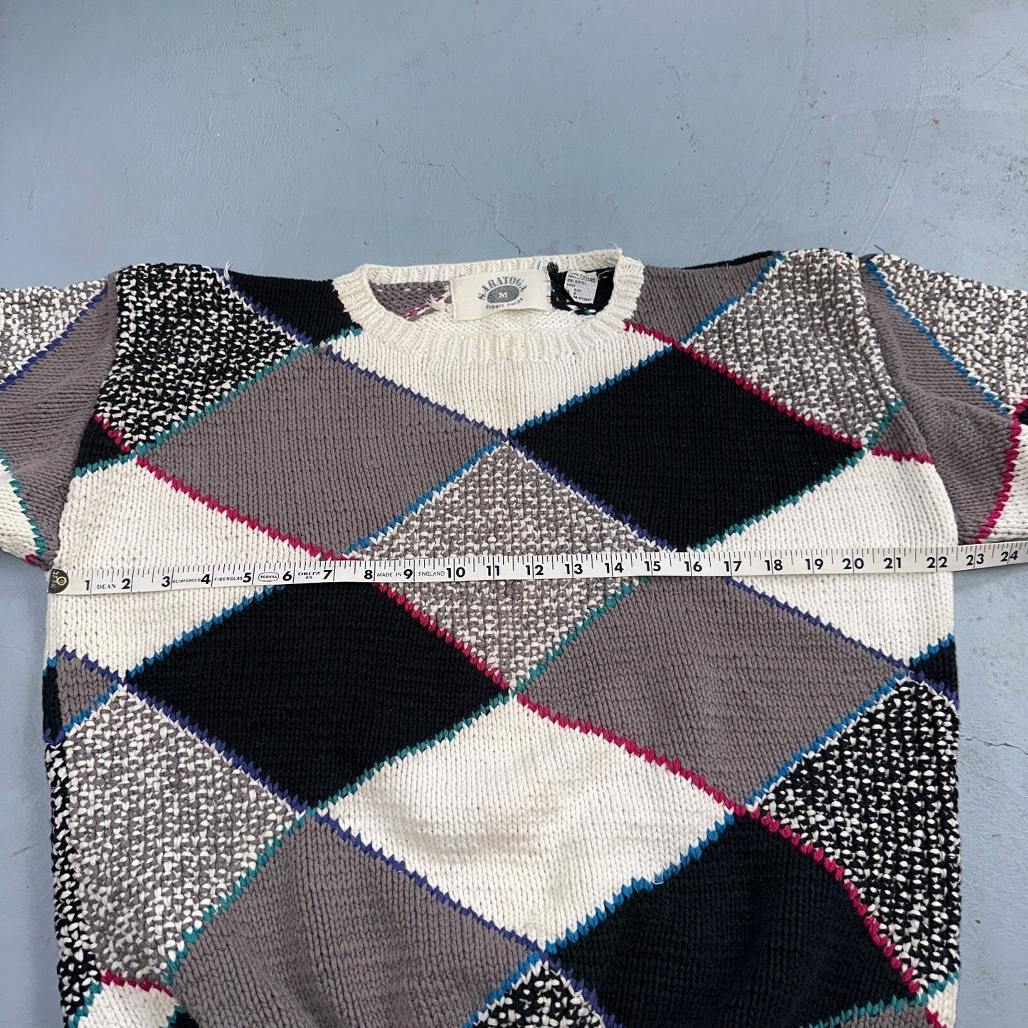 Vintage 80s Saratoga Robert Peritz Striped Cotton Cable Knit Golf Sweater Chic