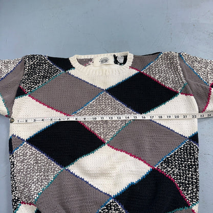 Vintage 80s Saratoga Robert Peritz Striped Cotton Cable Knit Golf Sweater Chic